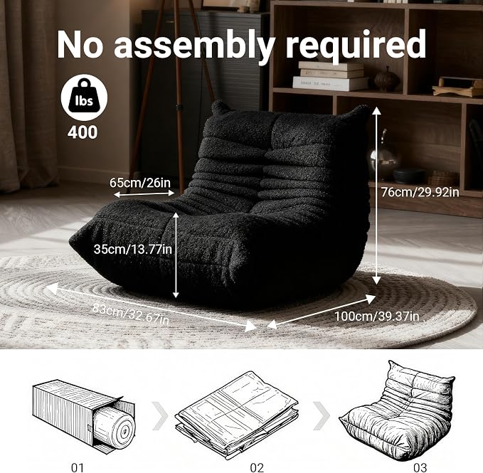 Giant Bean Bag Chair for Adults, Comfy Chairs for Bedroom, Memory Foam Chair - Image 5