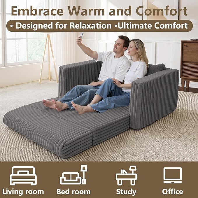 HABUTWAY 49.8" Loveseat Boneless Couch, 4-in-1 Convertible Sofa Bed, Plush Fur - Image 8