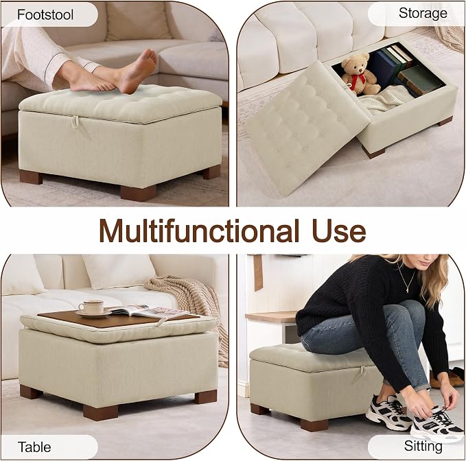WUTUTUEE 30" Fabric Square Storage Ottoman - Image 6