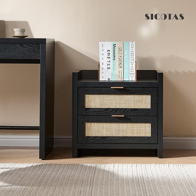 SICOTAS Black Nightstands Set of 2 Bed Side Table - Image 6