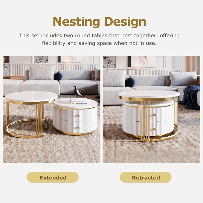 Modern 2 Pieces White Round Nesting Coffee Table - Image 7