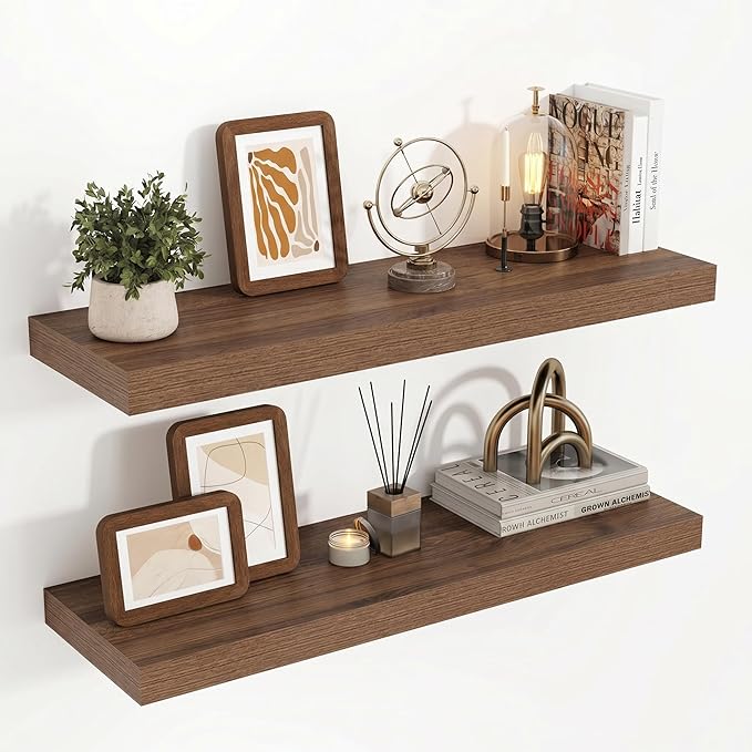 Acovy 32 Inch Floating Shelves, 3D Textured Wood Grain, Wooden Shelves by Acovy