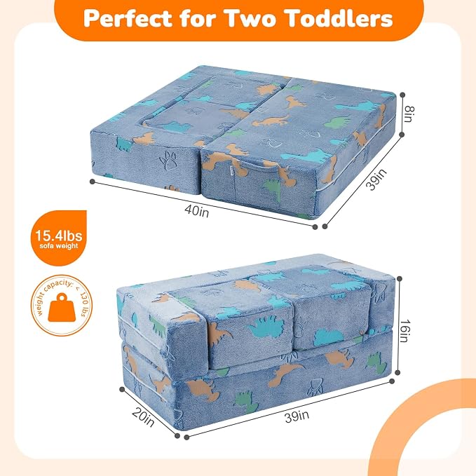 MeMoreCool Modular Kids Couch Dinosaur, Glow Dino Play Toddler Couch - Image 3