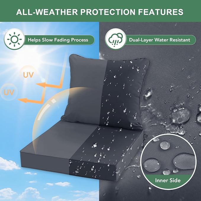 Summsun Patio Chair Cushions, Water Resistant Backrest Pillow and Seat Cushion - Image 3