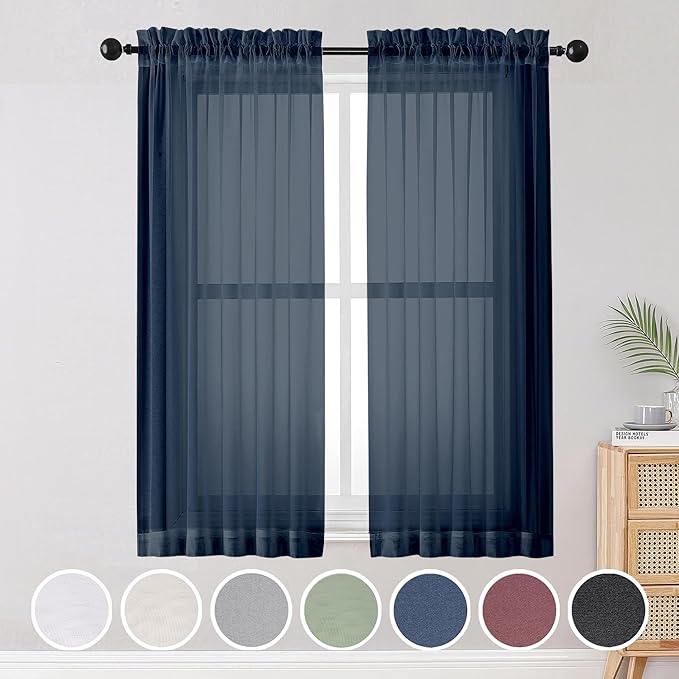 OWENIE Blue Sheer Curtains, Sheer Curtains 63 inch Length 2 Panels Set by OWENIE