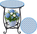 Cinnvoice Outdoor Side Table Round Small Mosaic Patio Accent Indoor End Plant by Cinnvoice