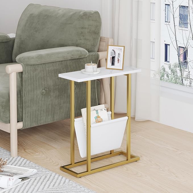 Yusong Small Narrow Side Table for Small Spaces, 17.7" W Slim End Table - Image 4