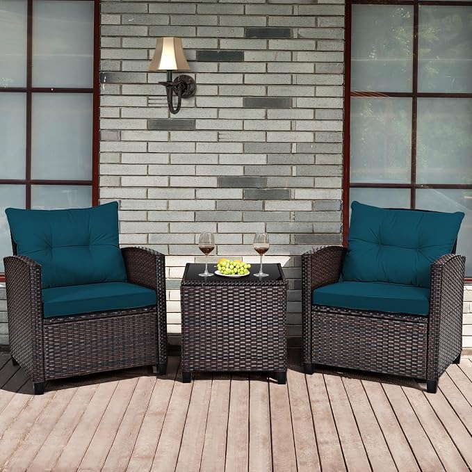 HAPPYGRILL 3 Pieces Patio Conversation Set, Outdoor Furniture Set PE Rattan - Image 2