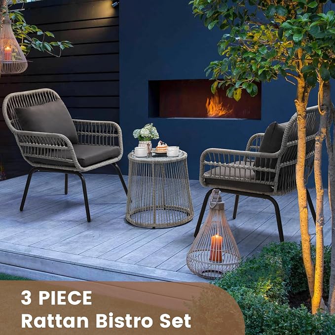 wildformers 3 Pieces Rattan Wicker Bistro Set, Outdoor Conversation Set - Image 2
