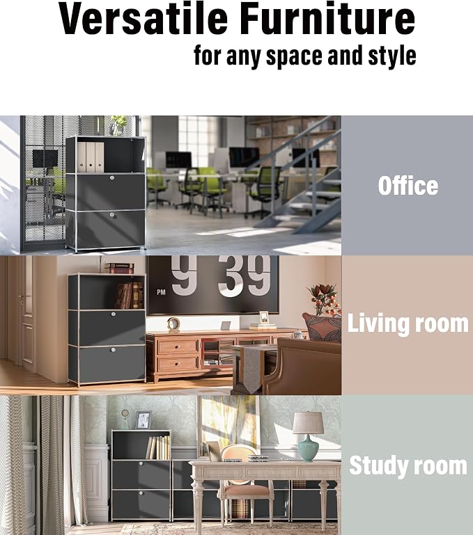 Metal Shelf with 2 Flap Doors, Large Capacity Cabinet, DIY Modern Home - Image 6