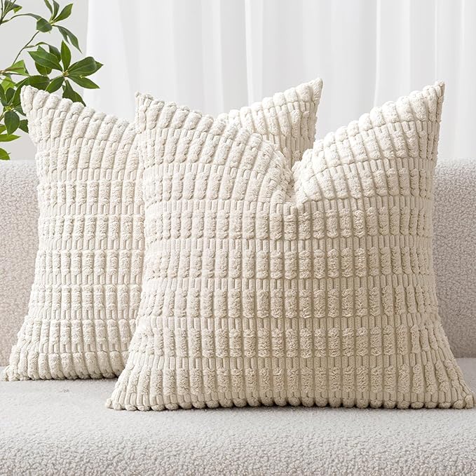 MIULEE Pack of 2 Corduroy Decorative Throw Pillow Covers 12x12 Inch Soft Boho by MIULEE