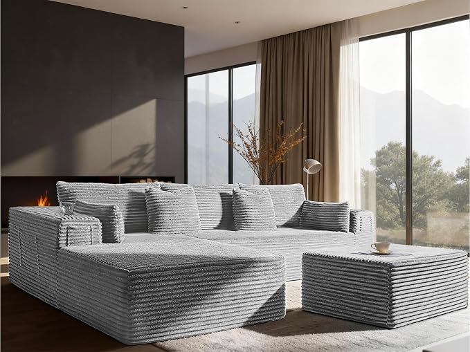 108" Oversized Cloud Sectional Couch, Comfort U Shaped Boneless Couch by VYUXWO