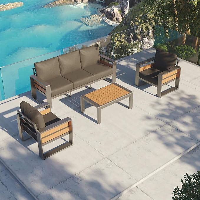 Aoxun Aluminum Patio Furniture Set, 5 Seats Sectional Metal Patio Furniture - Image 9