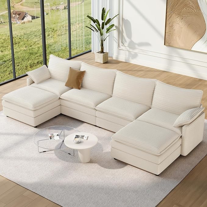 Vesgantti 142" U Shaped Sectional Couch, Comfy Cloud Modular Sectional Sofa by Vesgantti