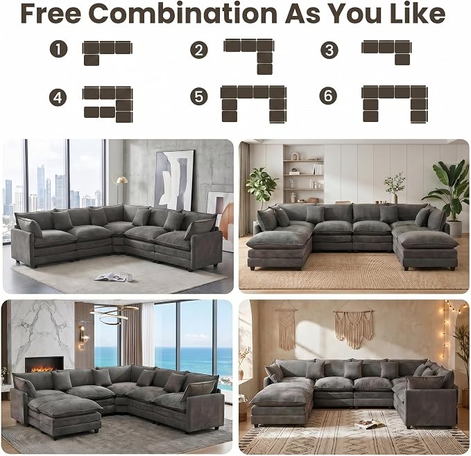 111.4" V-Shaped Corner Couch Sectional｜5 Seat Customizable Modular Cloud - Image 3