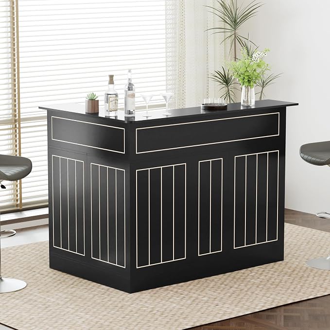 L-Shaped Home Bar Unit with Power Outlet, 4-Tier Corner Liquor Bar Cabinet with by SAHISTCT