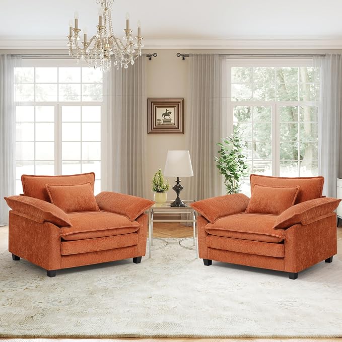 Oversized Accent Chairs Set of 2, Chenille Upholstered Cloud Sofa Chair Armchair by choairy