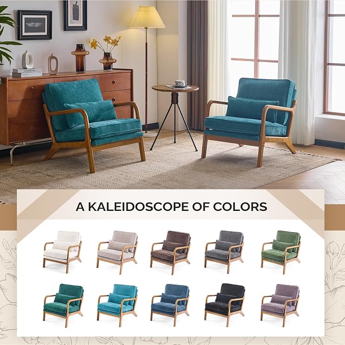 VINGLI Chenille Mid-Century Modern Accent Chair Set of 2, Cute Reading Arm Chair - Image 7