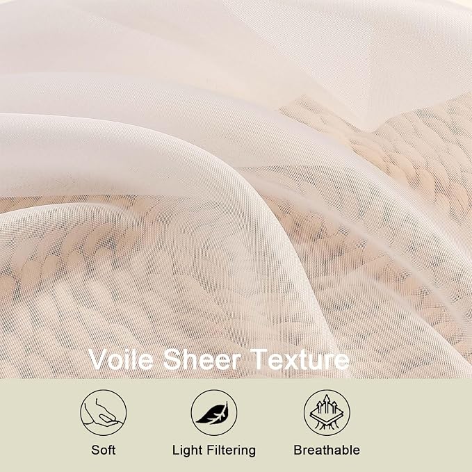 Cream Sheer Curtains for Bedroom Living Room 45 Inch Length 2 Panels, Soft Airy - Image 3