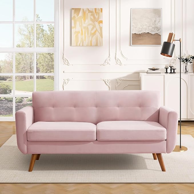 Tbfit 65" W Loveseat Sofa, Velvet Mid Century Modern Love Seat Couches - Image 8