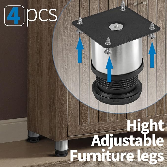 2.5 Inch Metal Furniture Legs Stainless Steel Adjustable Legs Silver Table Legs - Image 5