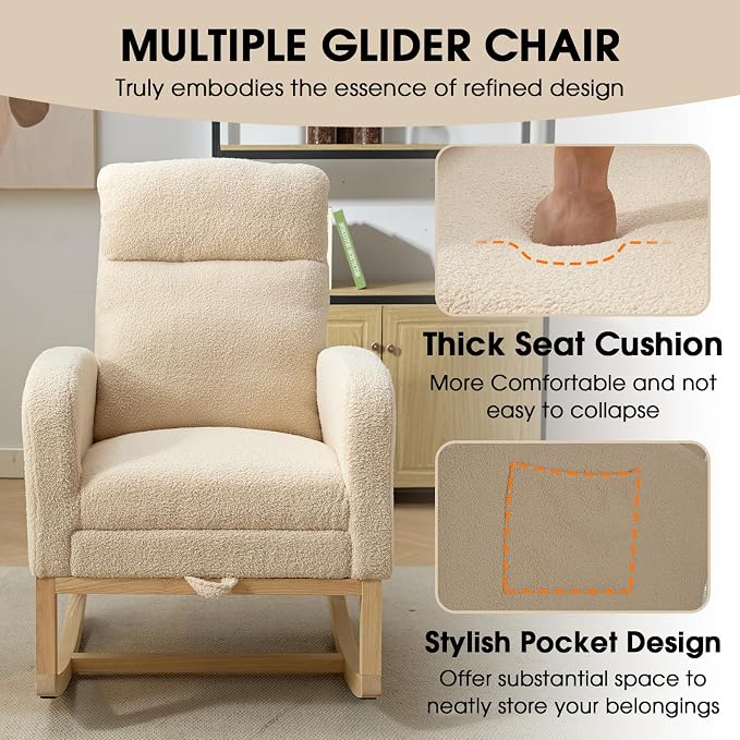 NIOIIKIT Modern Nursery Rocking Chair, Teddy Upholstered Rocking Chair - Image 7