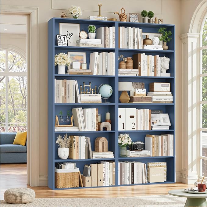 FOTOSOK 6-Tier Open Bookcase and Bookshelf Set of 2, Freestanding Display - Image 7