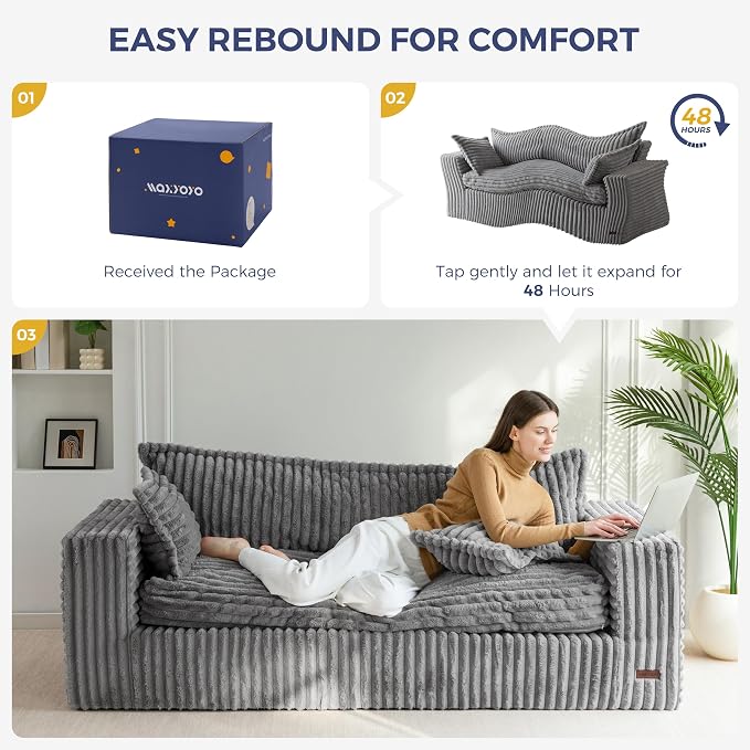 MAXYOYO 76" Bean Bag Sofa Couch, Loveseat Boneless Couch in a Box, Upholstered - Image 9