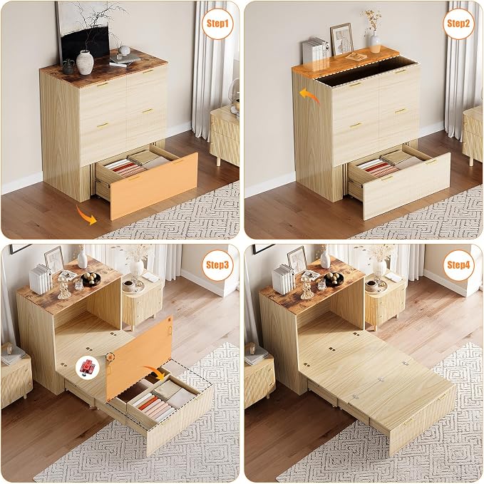 VINGLI Twin Murphy Bed with Storage Drawer, Fluted Wooden Foldable Bed Cabinet - Image 8