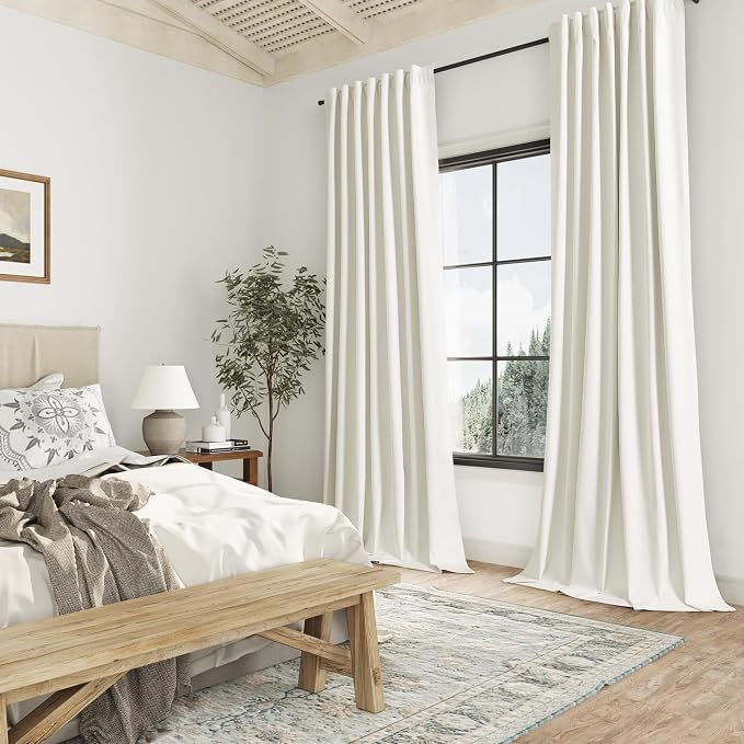 Guken Ivory 100% Blackout Linen Curtains 108 Inch Length 2 Panels Set - Image 8