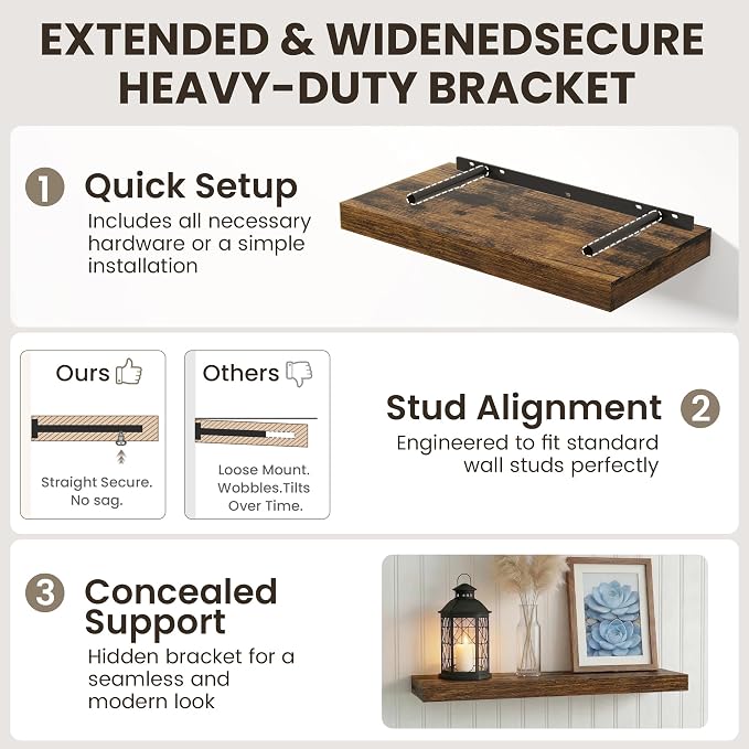Dreamland 48 inch Floating Shelves, Rustic Wood Floating Wall Shelf - Image 4