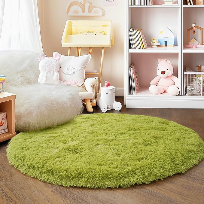5'x5' Grass Green Round Rug for Bedroom, Ultra Soft Fluffy Circle Rug for Kids - Image 7