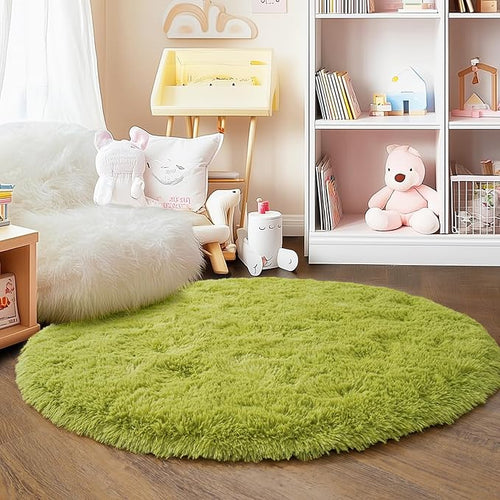 3'x3' Grass Green Round Rug for Bedroom, Ultra Soft Fluffy Circle Rug for Kids - Image 2