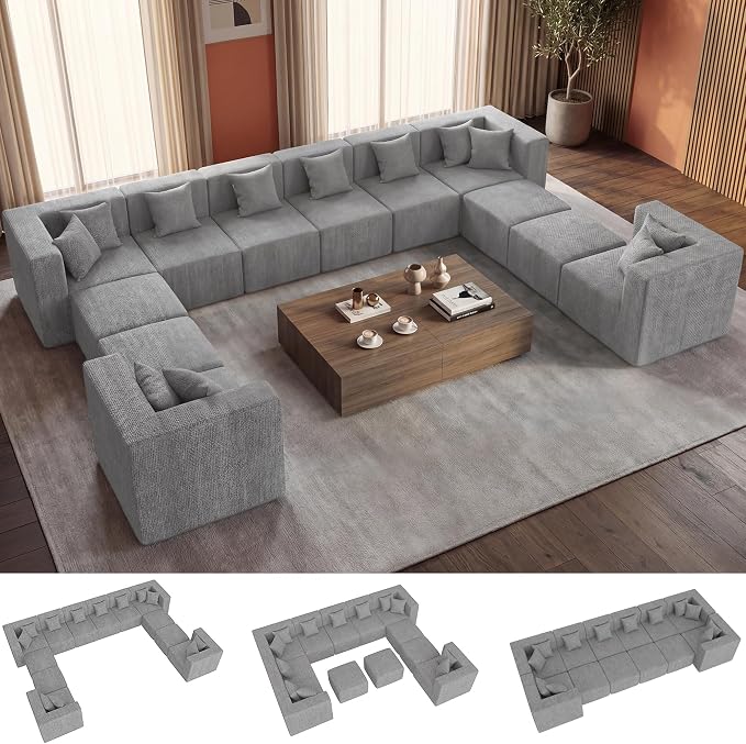 MONVANE Modular Sectional Sofa, Oversized 12 Seat Convertible U Shaped Couch by MONVANE