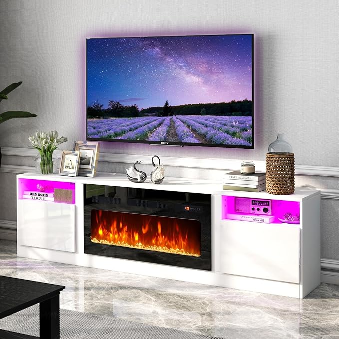 oneinmil 80” TV Stand with 36” Electric Fireplace, Large Modern Media - Image 3