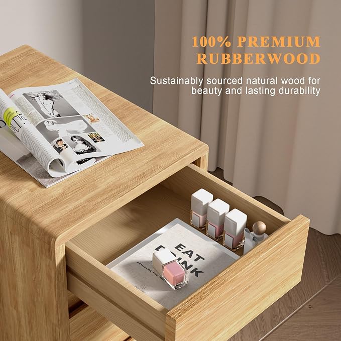 Nightstand with 3 Drawers Narrow Night Stand Solid Wood Bedside Table Mid - Image 4