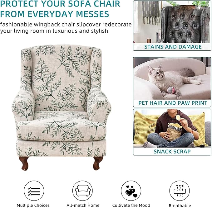 KRFOONN Stretch Wing Chair Slipcovers Printed 2 Piece Wingback Chair Covers - Image 5