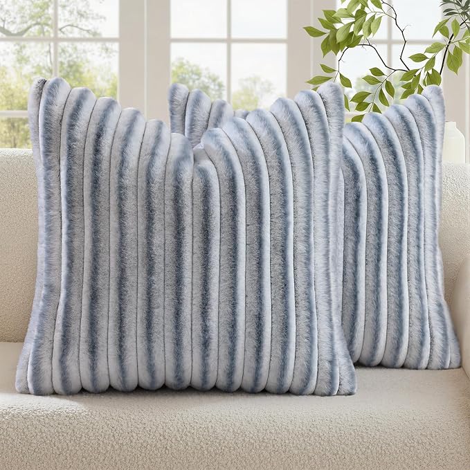 decorUhome Cozy Faux Fur Throw Pillow Covers 16x16 Set of 2 Decorative Soft by decorUhome