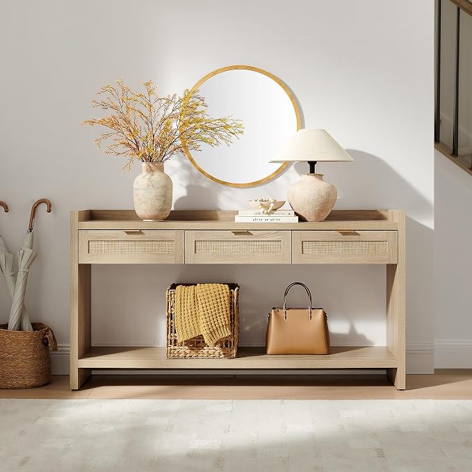 SICOTAS Rattan Console Table for Entryway - Image 7