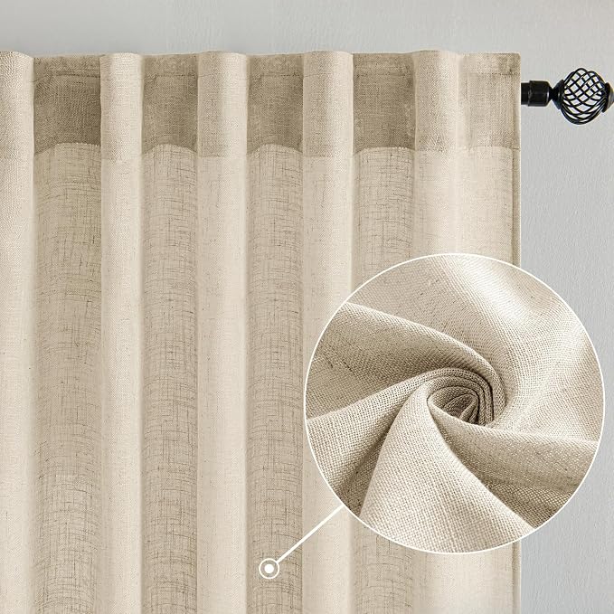 MIULEE Linen Curtains 96 Inch Length 2 Panels - Image 2
