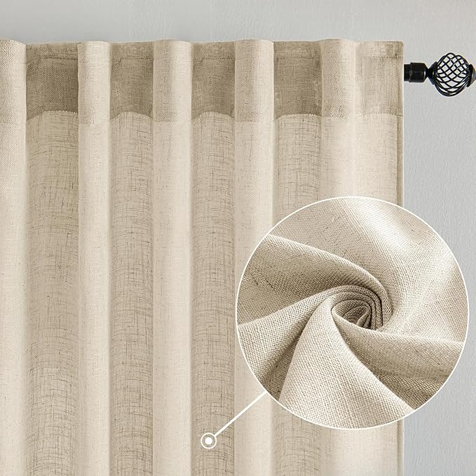 MIULEE Linen Curtains 90 Inch Length 2 Panels - Image 2
