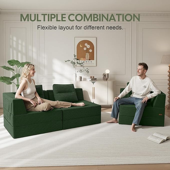 COMAX Futon Sofa Bed 3 Seater, 4 in 1 Folding Boneless Sleeper Corduroy Couch - Image 4