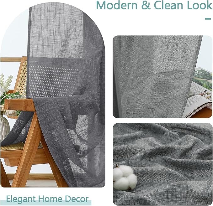 Chyhomenyc Charcoal Grey Semi Sheer Curtains 36 Inch Length, Light Filtering - Image 8