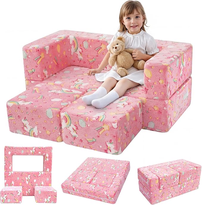 MeMoreCool Colorful Unicorn Glow-in-the-Dark Kids Play Couch, Modular Toddler by MeMoreCool