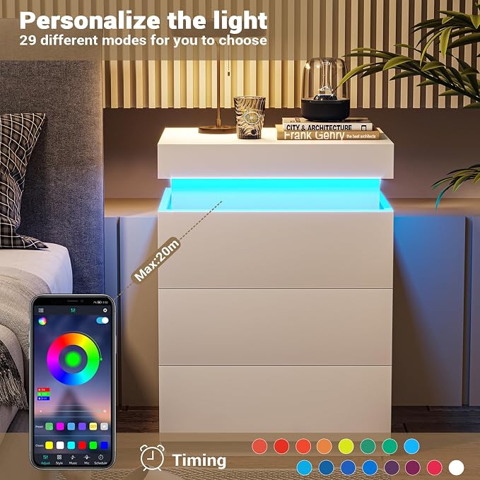 ADORNEVE Nightstand with Charging Station and LED Lights, Night Stand with - Image 5