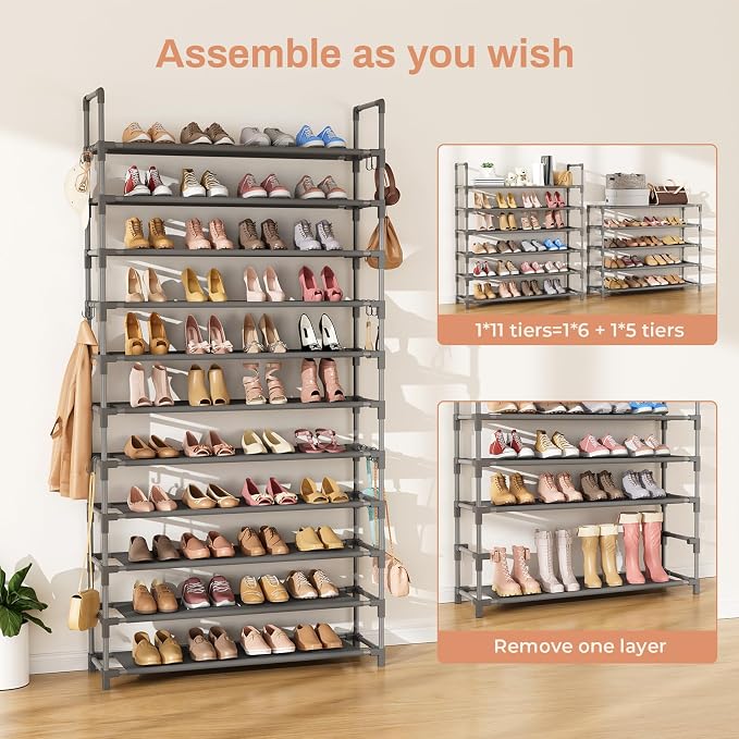 LANTEFUL 11 Tiers Tall Shoe Rack Holds 55 Pairs of Shoes - Image 5