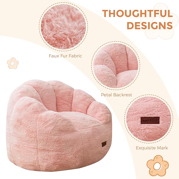 MAXYOYO Kids Bean Bag Chair, Floral Shaped Bean Bag Sofa, Plush Faux Fur - Image 5