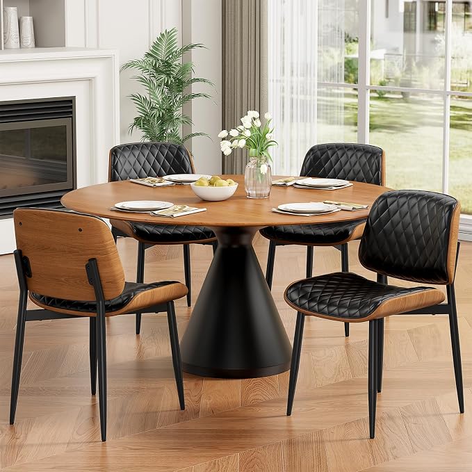 REONEY Dining Chairs Set of 8, Mid-Century Modern Upholstered PU Leather Chairs - Image 4