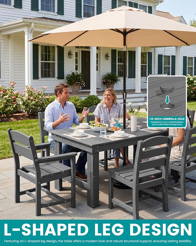 SERWALL Outdoor Dining Table Set, 67‘’ HDPE Patio Dining Set - Image 4