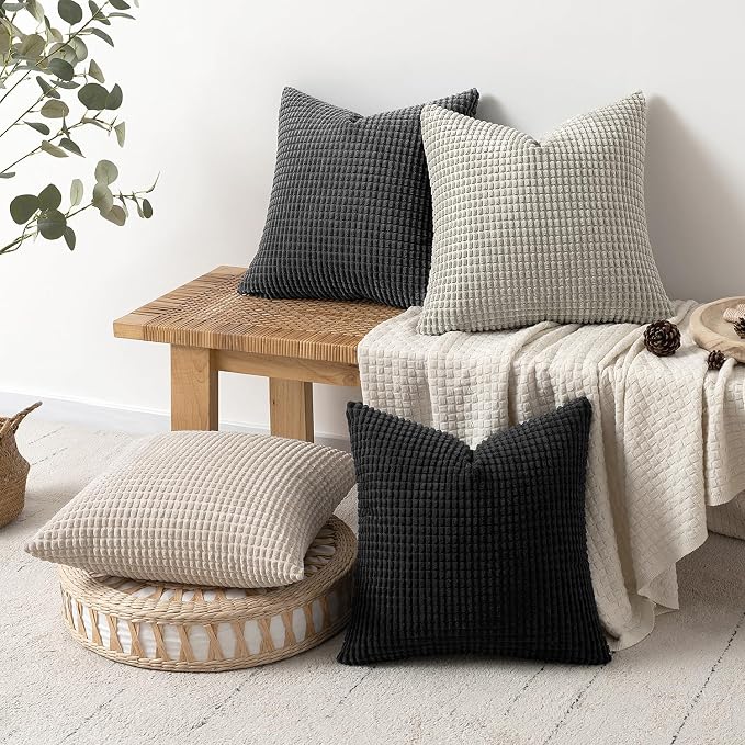 MIULEE Neutral Cream/Grey Decorative Pillow Covers 18x18 Inch Set of 4 Boho - Image 4
